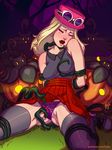  1girl arms_behind_back blonde_hair breasts eyes_closed groping hat kajinman night panties pokemon pokemon_(game) pokemon_xy pumpkaboo purple_panties serena_(pokemon) shoes skirt skirt_lift sleeveless sneakers spread_legs tentacle thighhighs underwear 