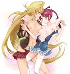  2girls areolae artist_request blonde_hair blush braid breasts brown_eyes dark_skin hair_ornament large_breasts long_hair multiple_girls navel nipples open_clothes panties red_eyes red_hair shikishima_mirei skirt_down tokonome_mamori underwear undone valkyrie_drive valkyrie_drive_-mermaid- very_long_hair yuri 