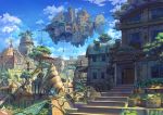  airship building city clouds kaitan nobody original scenic sky stairs tree 