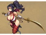  1girl black_hair breasts cleavage dead_or_alive female high_heels highres large_breasts memememe momiji_(ninja_gaiden) ninja_gaiden ninja_gaiden:_dragon_sword ponytail scarf solo weapon 