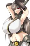  1girl armpit armpits breasts huge_breasts kantai_collection long_hair midriff nagato_(kantai_collection) red_eyes solo somasu 