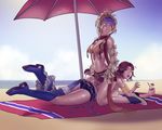  2girls ass beach beach_towel final_fantasy final_fantasy_x final_fantasy_x-2 lying multiple_girls on_stomach panties panty_pull reptileye rikku thong umbrella underwear wedgie yuna yuri 