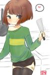  androgynous artist_request brown_hair chara_(undertale) meat_cleaver red_eyes solo undertale 