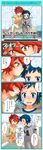  2boys blue_eyes blue_hair blush ear_lick ear_licking grin headband male_focus multiple_boys open_mouth red_hair smile torajimaneko translation_request yaoi yellow_eyes 