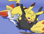  2019 69_position balls braixen cum cum_inside digital_media_(artwork) duo erection fan_character fellatio fur knot male male/male mammal milachu92 nintendo nude oral penetration penis pikachu pikujo pok&eacute;mon pok&eacute;mon_(species) sex simple_background video_games 