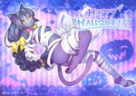  1girl artist_request black_hair cat furry halloween mummy open_mouth ponytail solo wrapped yellow_eyes 