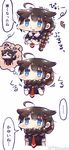  1girl ahoge braid comic commentary_request hair_flaps hair_ornament hair_ribbon hair_scarf highres kantai_collection leaf long_hair ribbon runny_nose school_uniform serafuku shigure_(kantai_collection) single_braid spoken_ellipsis tanaka_kusao translated trembling twitter_username 