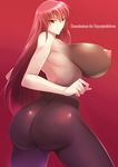  1girl areolae ass breasts gigantic_breasts haganef huge_ass huge_breasts long_hair looking_at_viewer looking_back nipples puffy_nipples red_eyes red_hair solo 