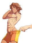  1boy abs chinjuu_hibakichi hanamura_yousuke looking_at_viewer male_focus muscle pecs persona persona_4 tagme tan tanline topless undressing 
