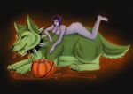  1girl beast_boy_(dc) beastboy candy dc_comics green halloween nekomira nude pumpkin raven raven_(dc) sweets teen_titans wolf 