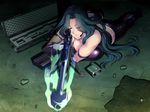  1girl ass binoculars breasts female gun large_breasts latex long_hair lying makishima_ayame rifle sniper sniper_rifle solo taimanin_kurenai weapon zol 