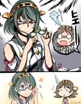  brown_hair comic commentary detached_sleeves eyewear_removed giving_up_the_ghost glaring glasses green_hair grey_hair hairband hiei_(kantai_collection) ido_(teketeke) kantai_collection kirishima_(kantai_collection) multiple_girls nontraditional_miko short_hair smile squinting star sweat translated twitter_username 