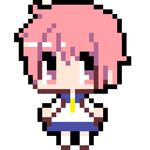  1girl ahoge artist_request chibi female nonohara_yuzuko pink_hair pixel_art short_hair simple_background skirt solo white_background yuyushiki 