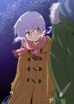  1girl breath brown_eyes coat glasses grey_hair inue_shinsuke kyon nagato_yuki night scarf short_hair suzumiya_haruhi_no_shoushitsu suzumiya_haruhi_no_yuuutsu toggles 