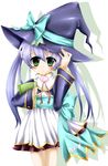  book hat houtou koihime_musou lavender_hair ribbon solo twintails witch_hat yellow_eyes 