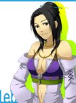  bare_shoulders black_eyes black_hair breasts cleavage collarbone final_fantasy final_fantasy_xiii head_tilt highres iwao jewelry lebreau looking_at_viewer medium_breasts navel necklace simple_background solo white_background 