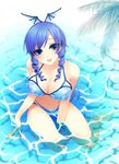  :p barefoot bat_wings bikini blue_eyes blue_hair breasts drill_hair error head_wings large_breasts long_hair naa solo star submerged swimsuit tongue tongue_out umi_monogatari warin water wings 