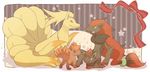  gen_1_pokemon gen_5_pokemon jippe multiple_tails ninetales no_humans pokemon pokemon_(creature) tail vulpix zoroark zorua 