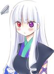  annoyed drill_hair face frown heterochromia katanagatari long_hair purple_eyes red_eyes simple_background solo squiggle togame upper_body white_hair yukian 
