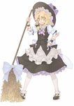  blonde_hair braid broom hand_on_hip hat kirisame_marisa morino_hon short_hair simple_background solo standing touhou white_background witch_hat yellow_eyes 