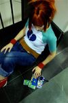  card cosplay digimon digimon_tamers photo raglan_sleeves red_hair solo watermark 