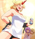  alcohol ario beer blonde_hair blush breast_envy breasts chain eyes green_eyes heart horn hoshiguma_yuugi impossible_towel komeiji_satori large_breasts long_hair looking_away milk mizuhashi_parsee multiple_girls naked_towel pointy_ears purple_hair red_eyes shaded_face short_hair touhou towel 