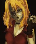  baccano! bad_id bad_pixiv_id bare_shoulders blonde_hair breasts choker cleavage explosive eyepatch ginnan glasses grenade large_breasts mouth_hold nice_holystone solo yellow_eyes 