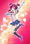  hair_bobbles hair_ornament hajime_(caramel_toone) jumping miniskirt pink_hair precure purple_eyes short_twintails skirt smile solo twintails two_side_up yes!_precure_5 yumehara_nozomi 