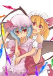  :d blush crystal demon_wings dress fang fangs flandre_scarlet hat hug hug_from_behind looking_at_viewer mob_cap multiple_girls nanahara_fuyuki open_mouth pink_dress puffy_short_sleeves puffy_sleeves remilia_scarlet short_sleeves siblings sisters smile touhou vampire wings yuri 