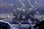  1girl 80s artist_request choujikuu_yousai_macross city couple damaged epic gerwalk good_end hayase_misa hetero ichijou_hikaru lake macross mecha oldschool ruins scenery science_fiction sdf-1 snow snowing space_craft spoilers storm_attacker vf-1 vf-1s wreckage 