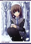  absurdres blue_eyes brown_hair copyright_request highres long_hair necktie pantyhose skirt snow solo zinno 