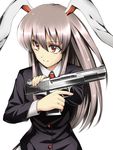  animal_ears bad_id bad_pixiv_id blazer bunny_ears desert_eagle grey_hair gun handgun jacket long_hair pistol racking_slide red_eyes reisen_udongein_inaba solo takemori_shintarou touhou trigger_discipline weapon 