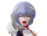 ayanami_rei blue_hair closed_eyes laughing neon_genesis_evangelion open_mouth plugsuit pointing pointing_at_viewer short_hair siraha smile solo 
