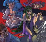  animal_ears bare_shoulders bat_wings big_hair blue_eyes blue_hair boots breasts brown_hair cat_ears cat_paws cat_tail chiwawa_dx cleavage demitri_maximoff demon_girl elbow_gloves feathers felicia fingerless_gloves flat_chest fur gloves green_eyes green_hair head_wings large_breasts leotard lilith_aensland long_hair morrigan_aensland mouse multiple_girls pantyhose paws purple_hair red_eyes short_hair succubus tail vampire_(game) wings 