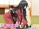  black_hair blonde_hair blush calligraphy calligraphy_brush game_cg japanese_clothes kimono kirishima_shizuku long_hair multiple_girls paintbrush peko sample shitogi_eris sono_hanabira_ni_kuchizuke_wo 