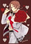  axis_powers_hetalia bad_id bad_pixiv_id bouquet brown_hair flower formal happy_valentine heart italian jewelry male_focus necklace northern_italy_(hetalia) red_flower red_rose rose simekirikowai smile solo valentine 