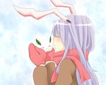  :3 animal_ears bunny_ears kiss leaf mittens object_kiss reisen_udongein_inaba scarf solo touhou yumesuke 