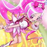  boots bow choker cure_blossom hanasaki_tsubomi haruyama_kazunori heartcatch_precure! knee_boots lowres magical_girl pink_bow pink_choker pink_eyes pink_hair precure solo 