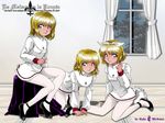  la_maison_de_la_poupee legs maki_michaux multiple_girls pantyhose school_uniform short_hair white_legwear window 