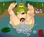  1girl ass barefoot bestiality breasts cum cum_in_pussy cumdrip egg egg_laying feet frog frog_egg milf monster nude on_back pokemon politoed pond pregnant pubic_hair spread_legs spread_pussy stomach_bulge threeworlds uncensored water 