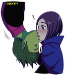  1boy 1girl couple dc_comics garfield_logan green_hair green_skin grey_skin kiss purple_hair raven_(dc) teen_titans 