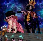  brook one_piece perona pink_hair skeleton top_hat violin 