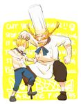  2boys amputee apron blonde_hair chef_hat hat multiple_boys mustache one_piece peg_leg sanji travessinglethe younger zeff 