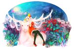  1girl antlers birds christmas deer hair horns long solo white_hair xmas yellow_eyes yu_(dryads) 