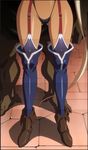  1girl cloe_(kuroinu) dark_elf dark_skin elf female kuroinu_~kedakaki_seijo_wa_hakudaku_ni_somaru~ legs pointy_ears ponytail revealing_clothes screencap shiny_skin solo standing thigh_boots thong 
