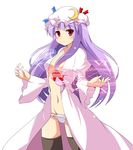  1girl be_(o-hoho) hat long_hair open_clothes panties patchouli_knowledge purple_hair red_eyes simple_background solo underwear 