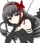  1girl akemi_homura akuma_homura hair_ribbon long_hair looking_at_viewer mahou_shoujo_madoka_magica misteor purple_eyes ribbon 