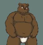  2010 anthro belly blush brown_fur clothing fundoshi fur humanoid_hands japanese_clothing kui male mammal moobs navel overweight overweight_male simple_background solo underwear ursid 