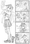  1boy 1girl 4koma admiral_(kantai_collection) bbb_(friskuser) bed blanket bowl closed_eyes comic feeding flat_cap greyscale hat hibiki_(kantai_collection) highres kantai_collection loafers long_hair long_sleeves looking_at_viewer lying messy_hair monochrome on_back open_mouth pill school_uniform serafuku shared_food shoes short_hair simple_background sitting skirt spoken_ellipsis spoon thighhighs translated under_covers undressing zettai_ryouiki 