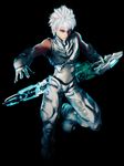  1boy 3d armor blue_eyes chest_plate gauntlets ikedan male_focus original spiked_hair sword weapon white_hair whiteman 